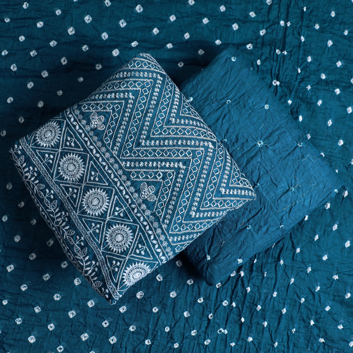 3pc Kutch Bandhani Tie-Dye Satin Cotton Suit Material Set 238