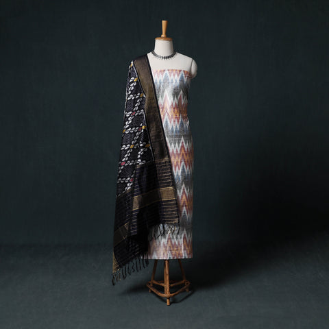 Pochampally Ikat Handwoven Pure Silk 2pc Unstitched Dress Material Kurta Set 22
