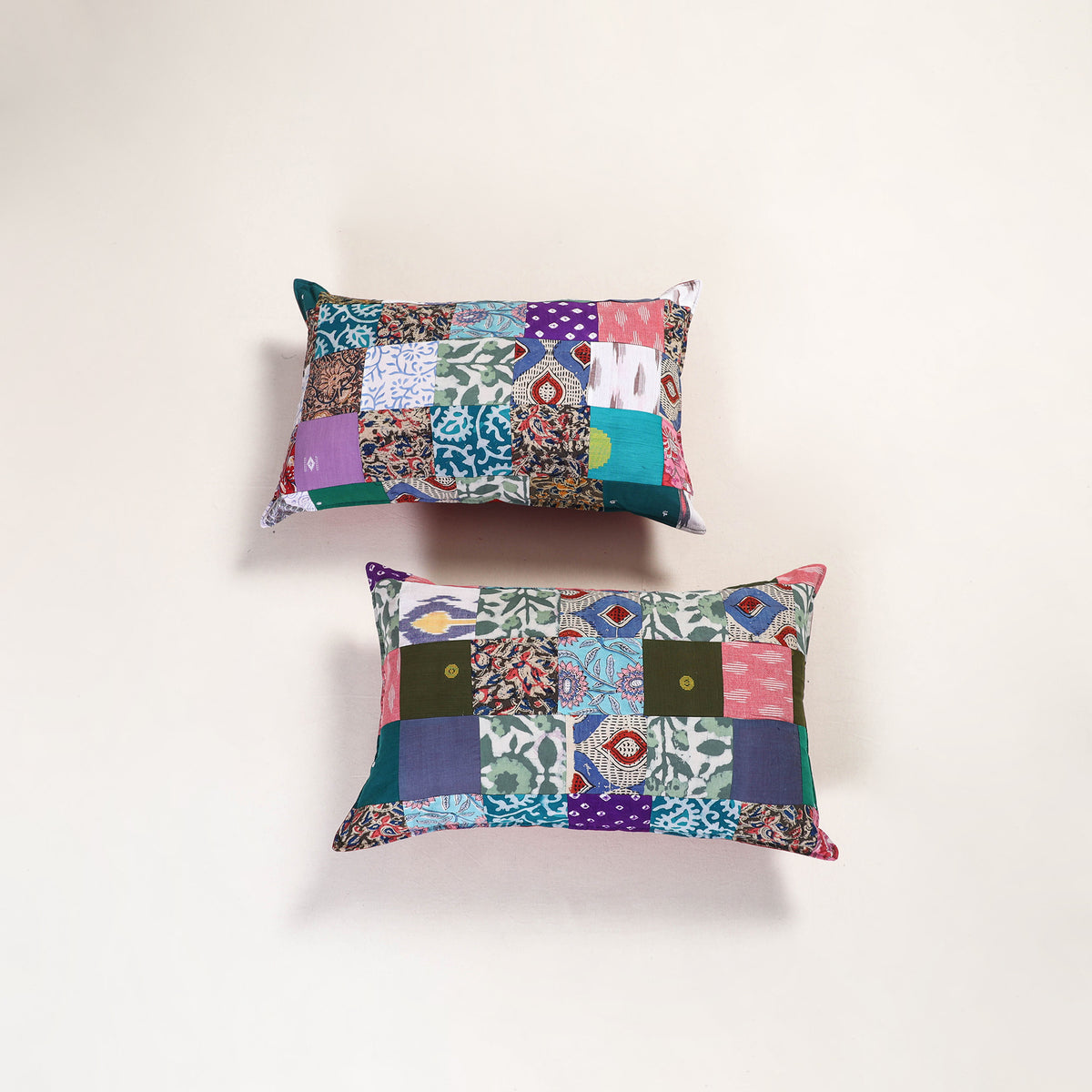 Multicolor - handcrafted patchwork pillow covers (set of 2)