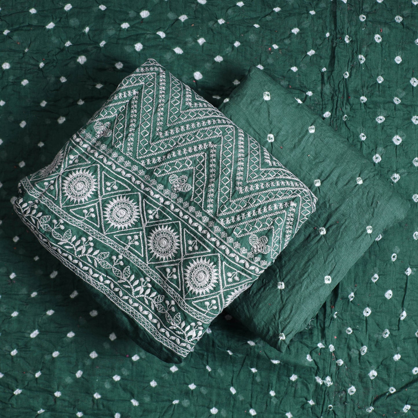 3pc Kutch Bandhani Tie-Dye Satin Cotton Suit Material Set 239