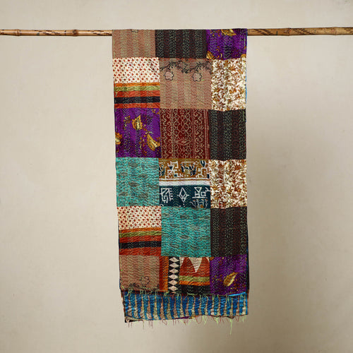 Multicolor - Reversible Patchwork Silk Bengal Kantha Stitch Stole 141