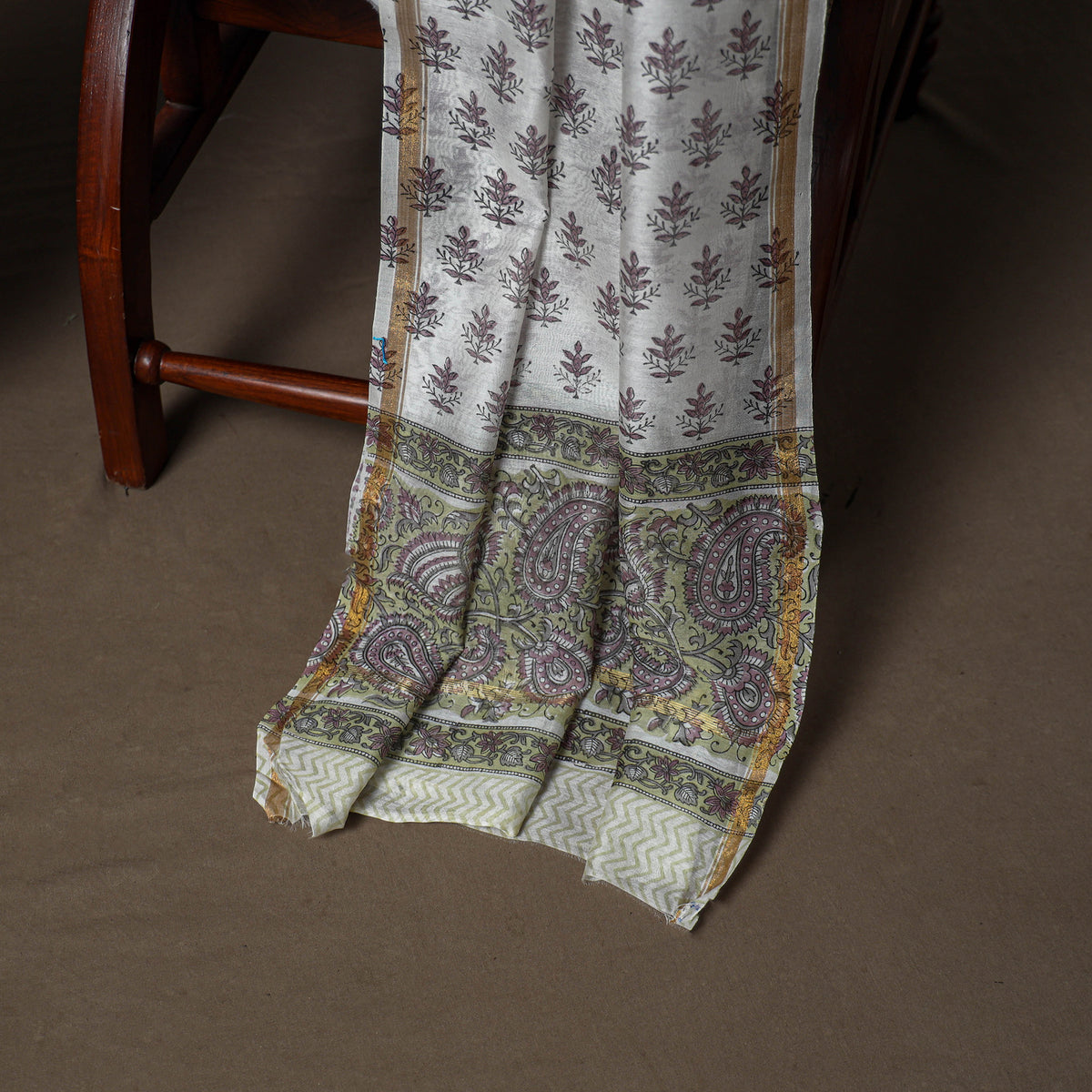 Chanderi Silk Sanganeri Hand Block Print Unstitched Dress Material: Kurta, Bottom with Dupatta 10
