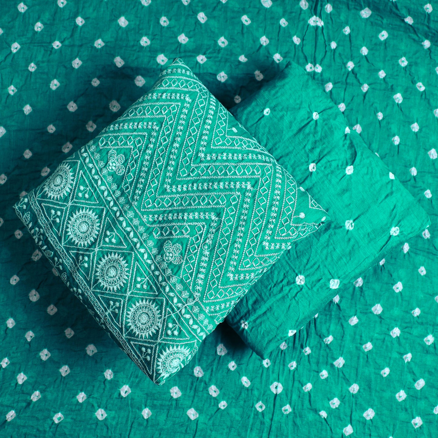 3pc Kutch Bandhani Tie-Dye Satin Cotton Suit Material Set 240