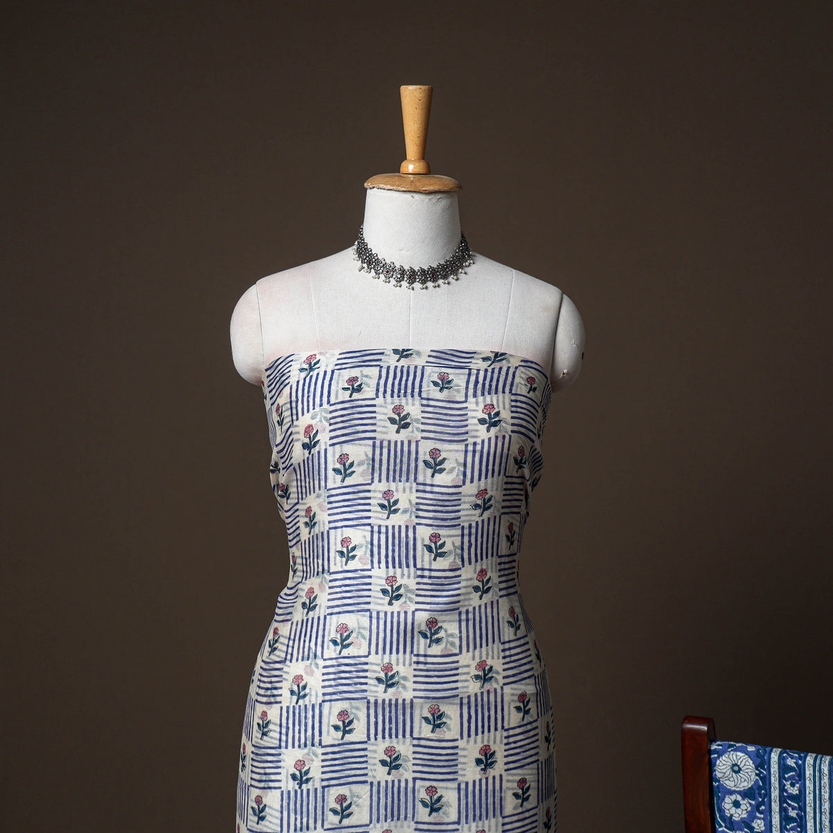 Chanderi Silk Sanganeri Hand Block Print Unstitched Dress Material: Kurta, Bottom with Dupatta 11