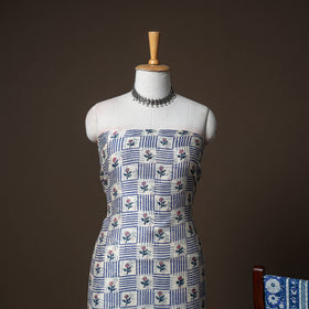 Chanderi Silk Sanganeri Hand Block Print Unstitched Dress Material: Kurta, Bottom with Dupatta 11