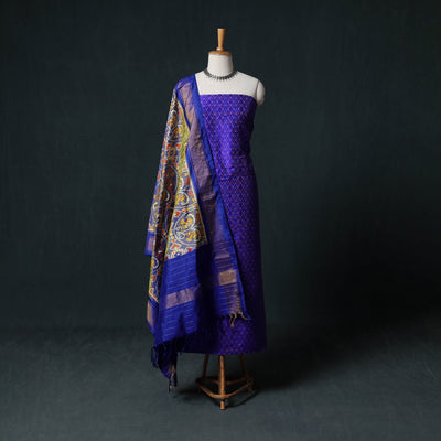 Pochampally Ikat Handwoven Pure Silk 2pc Unstitched Dress Material Kurta Set 24