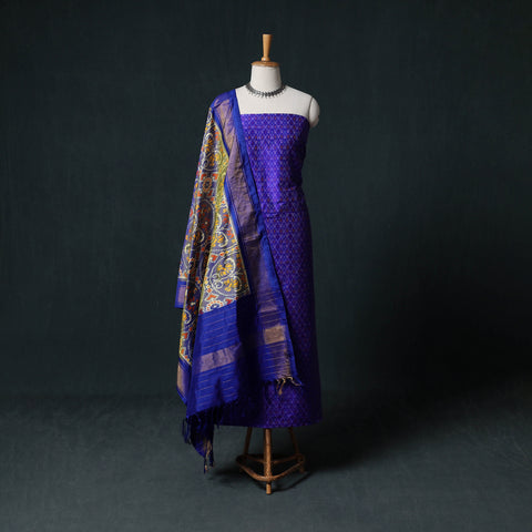 Pochampally Ikat Handwoven Pure Silk 2pc Unstitched Dress Material Kurta Set 24