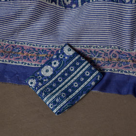 Chanderi Silk Sanganeri Hand Block Print Unstitched Dress Material: Kurta, Bottom with Dupatta 11
