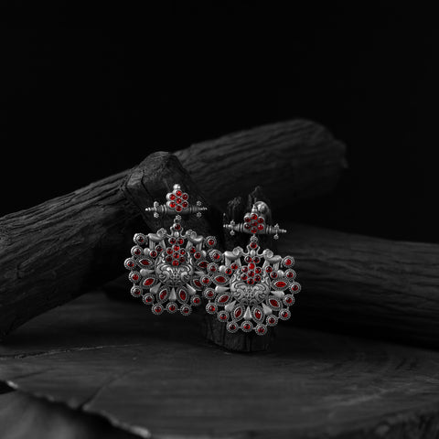 Red - saanjh bela elephant oxidised earrings - handcrafted