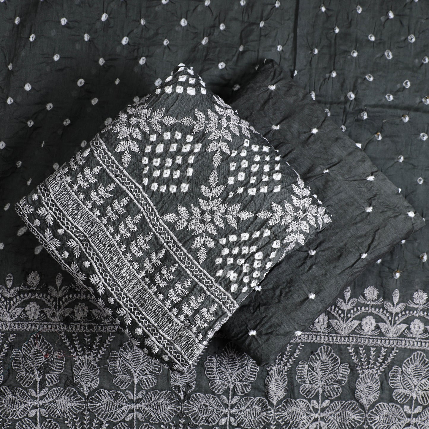 3pc Kutch Bandhani Tie-Dye Satin Cotton Suit Material Set 242