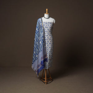 Chanderi Silk Sanganeri Hand Block Print Unstitched Dress Material: Kurta, Bottom with Dupatta 11