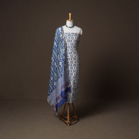 Chanderi Silk Sanganeri Hand Block Print Unstitched Dress Material: Kurta, Bottom with Dupatta 11
