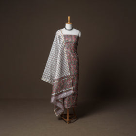 Chanderi Silk Sanganeri Hand Block Print Unstitched Dress Material: Kurta, Bottom with Dupatta 12