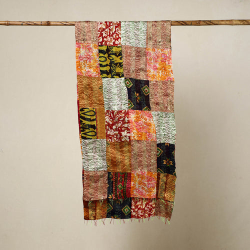 Multicolor - Reversible Patchwork Silk Bengal Kantha Stitch Stole 130