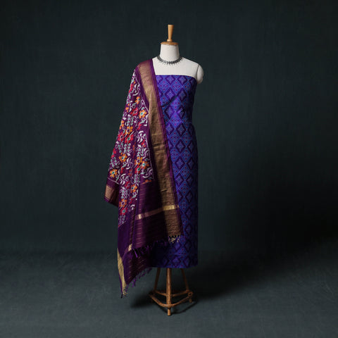 Pochampally Ikat Handwoven Pure Silk 2pc Unstitched Dress Material Kurta Set 25