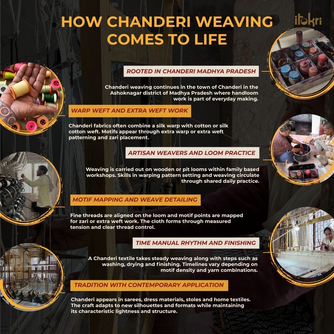 Handloom Full Tissue Silver Zari Stripes Chanderi Silk Fabric 20