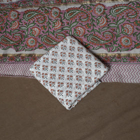 Chanderi Silk Sanganeri Hand Block Print Unstitched Dress Material: Kurta, Bottom with Dupatta 12