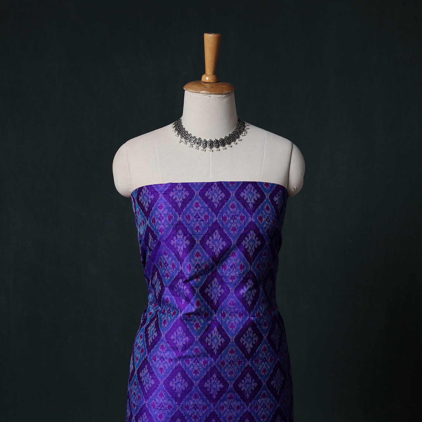 Pochampally Ikat Handwoven Pure Silk 2pc Unstitched Dress Material Kurta Set 25