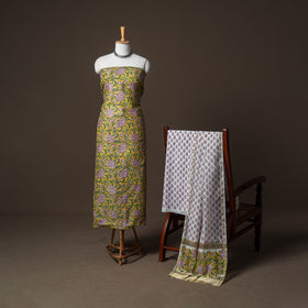 Chanderi Silk Sanganeri Hand Block Print Unstitched Dress Material: Kurta, Bottom with Dupatta 13