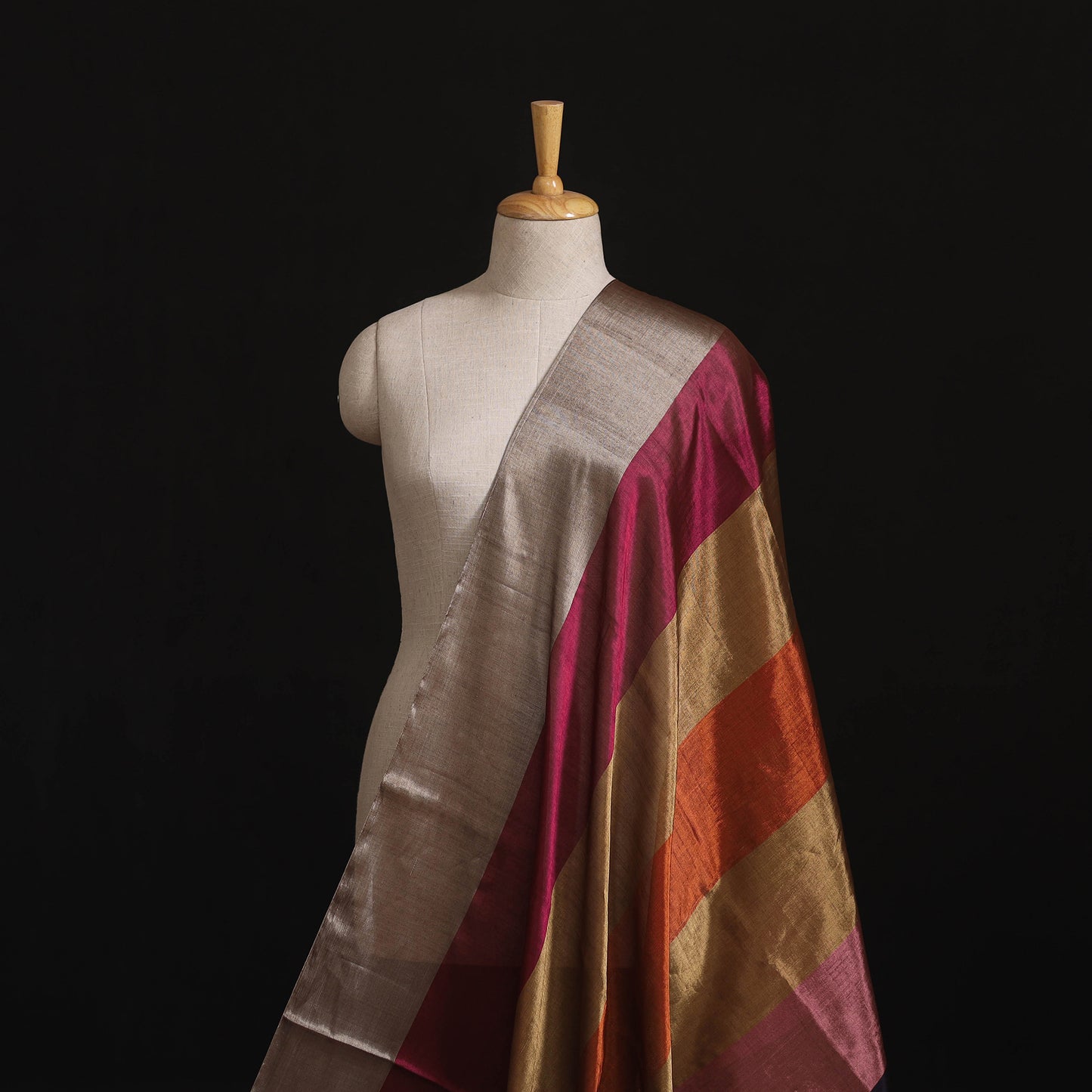 Handloom Full Tissue Silver Zari Stripes Chanderi Silk Fabric 21