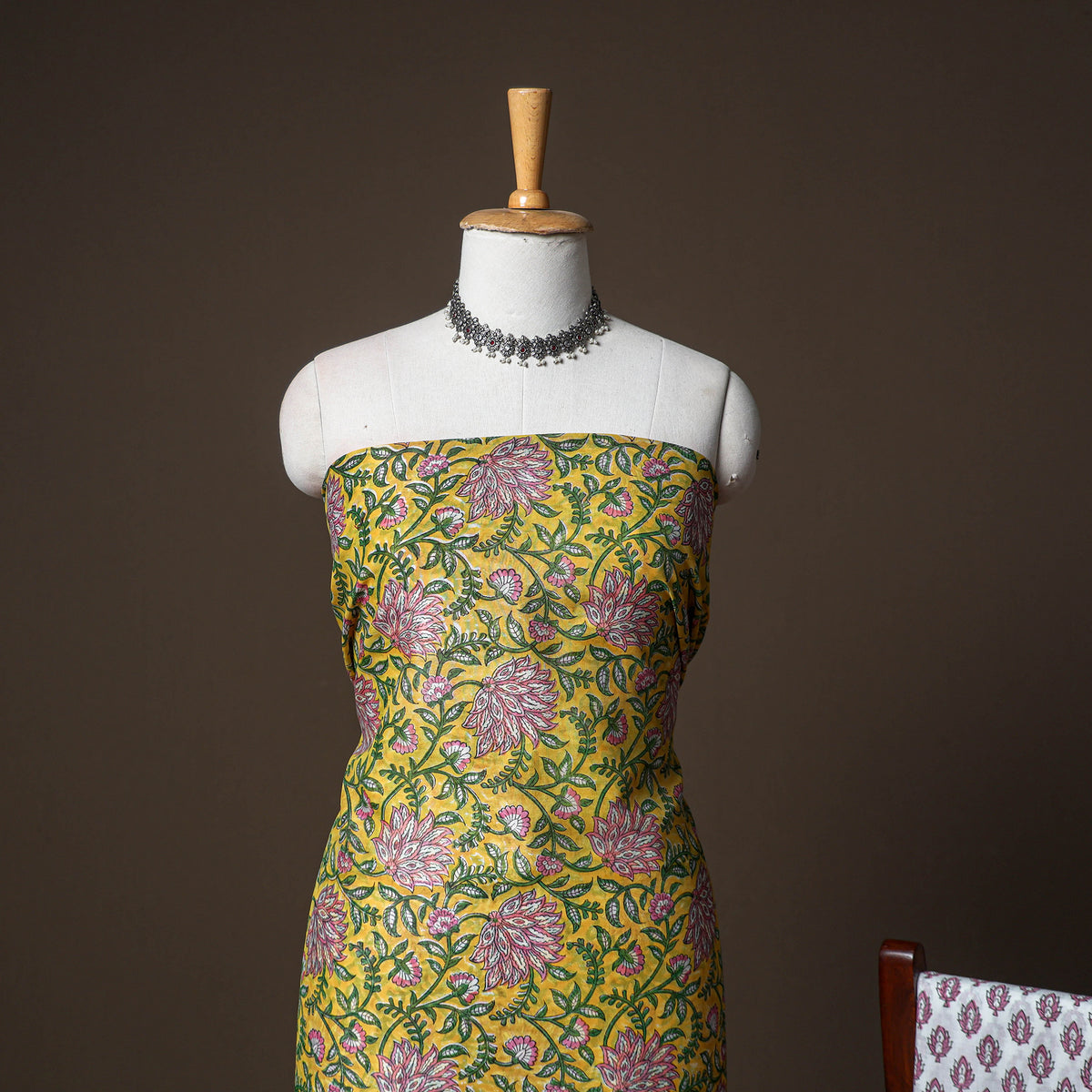 Chanderi Silk Sanganeri Hand Block Print Unstitched Dress Material: Kurta, Bottom with Dupatta 13