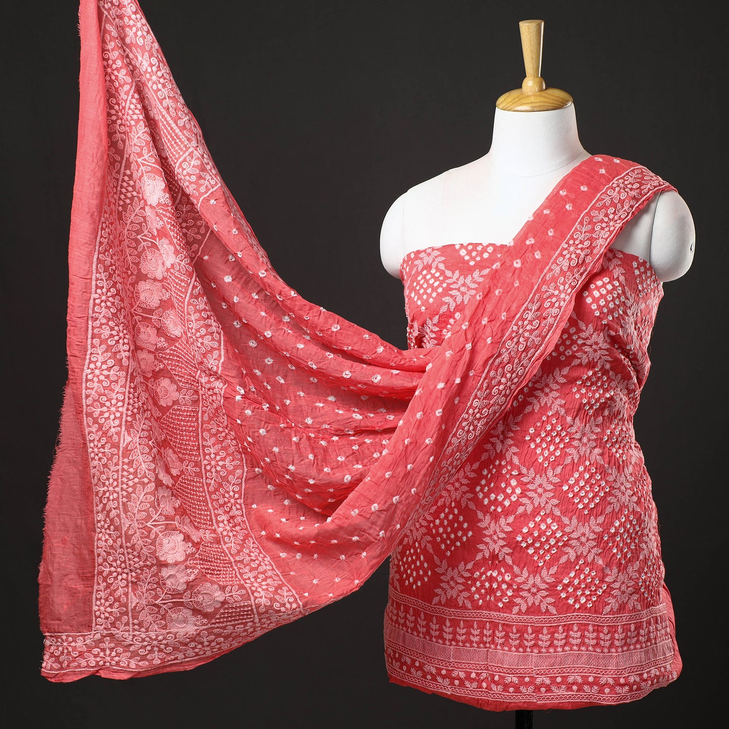 3pc Kutch Bandhani Tie-Dye Satin Cotton Suit Material Set 246