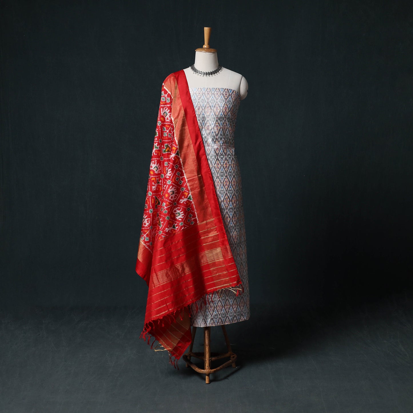 Pochampally Ikat Handwoven Pure Silk 2pc Unstitched Dress Material Kurta Set 26