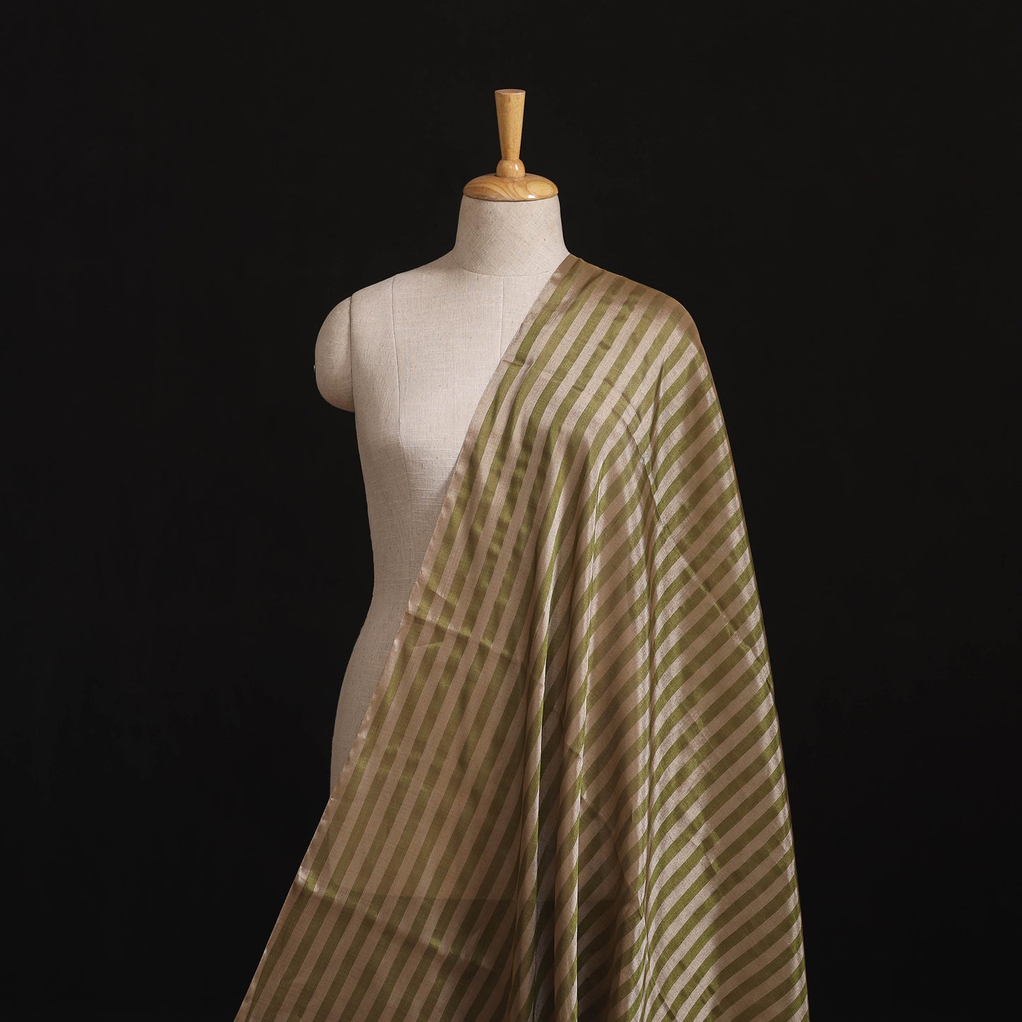 Handloom Full Tissue Silver Zari Stripes Chanderi Silk Fabric 23