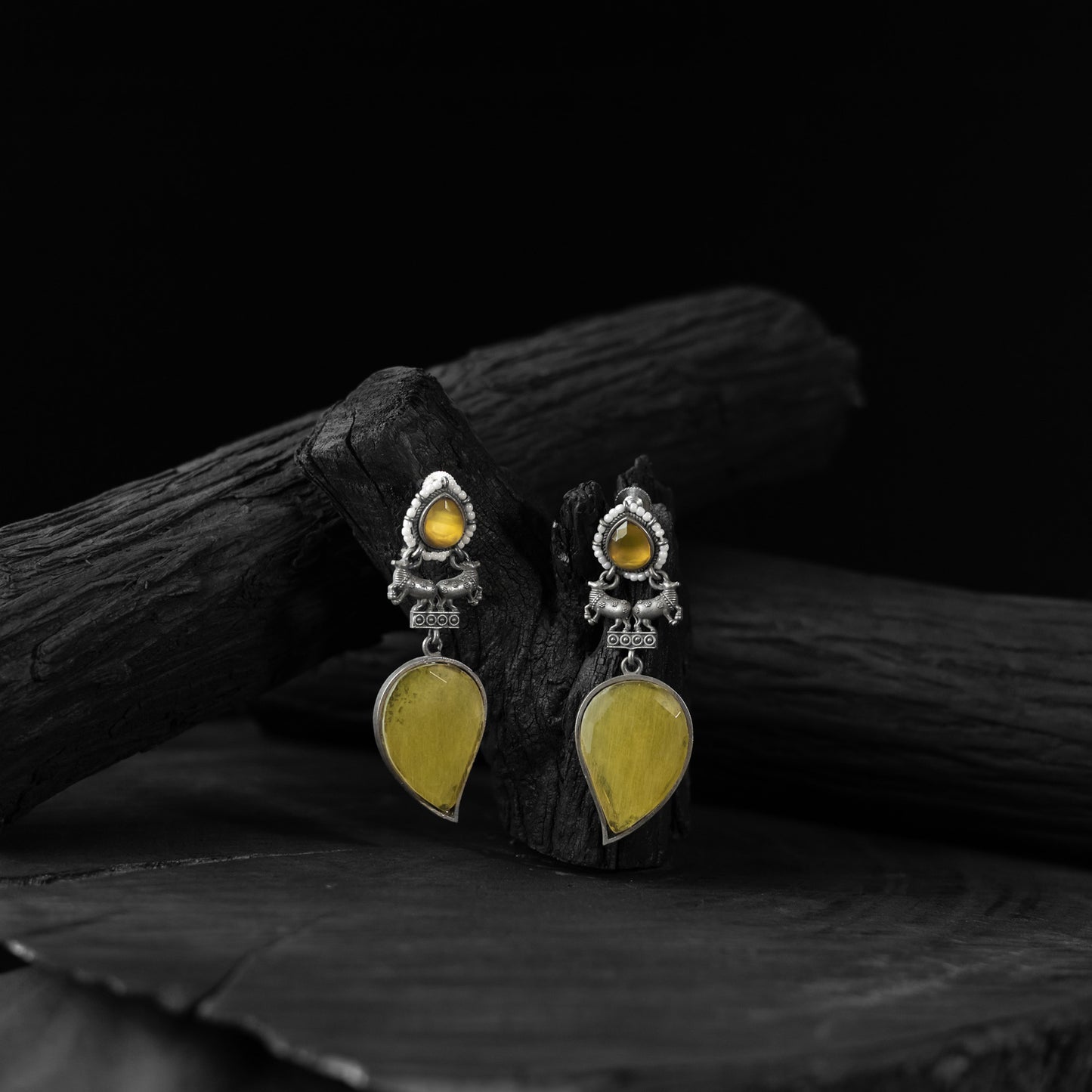 Yellow - saanjh bela nandi oxidised earrings - handcrafted