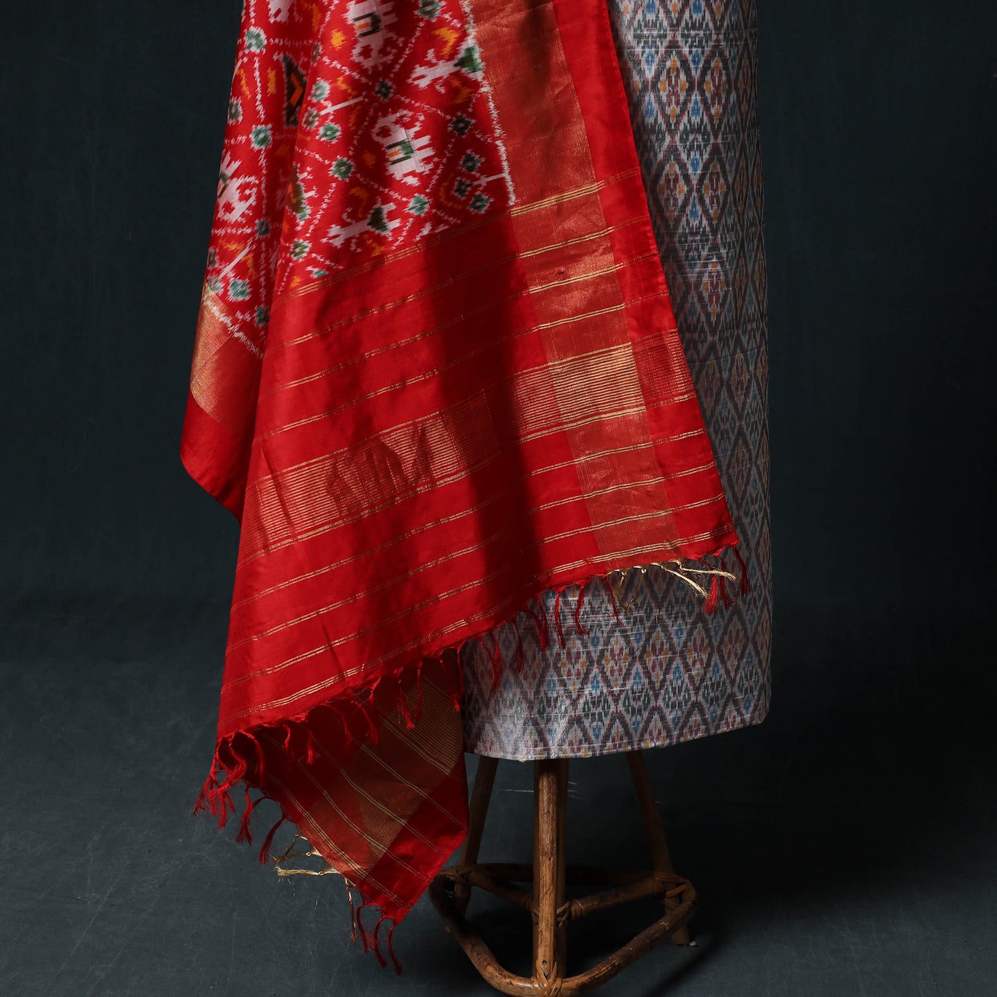 Pochampally Ikat Handwoven Pure Silk 2pc Unstitched Dress Material Kurta Set 26