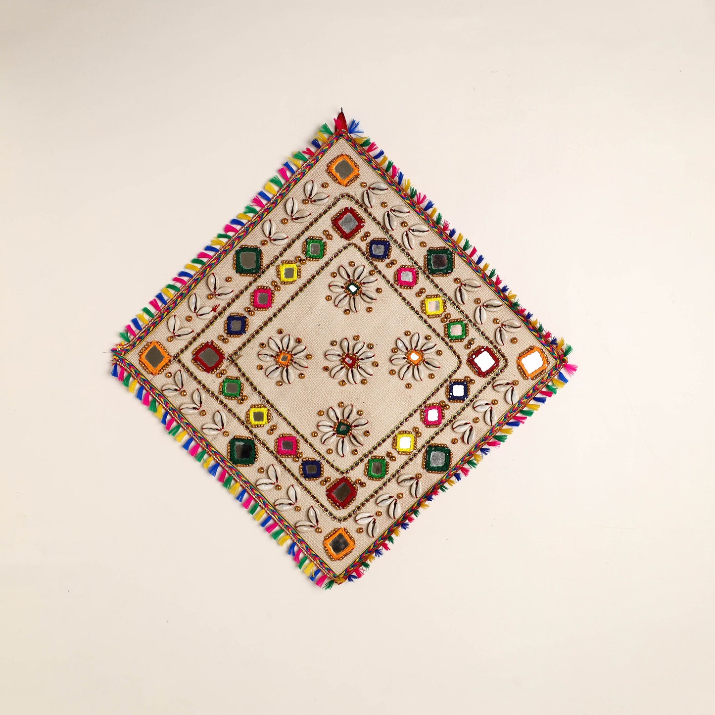 Handmade Mirror Work Kutch Embroidery Jute Hangings 26