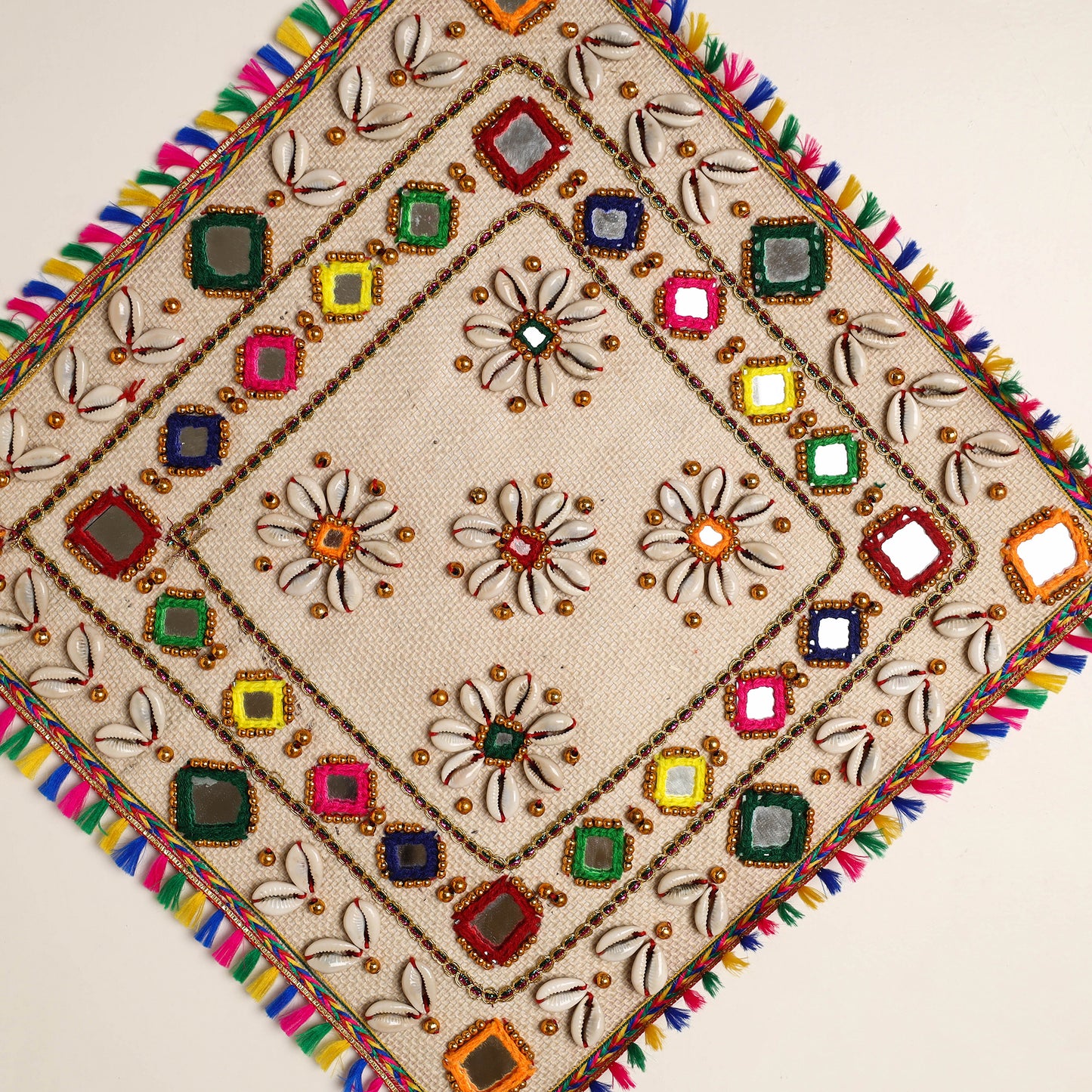 Handmade Mirror Work Kutch Embroidery Jute Hangings 26