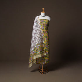 Chanderi Silk Sanganeri Hand Block Print Unstitched Dress Material: Kurta, Bottom with Dupatta 13