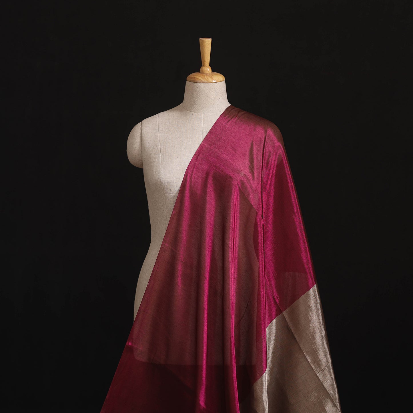 Handloom Full Tissue Silver Zari Stripes Chanderi Silk Fabric 26