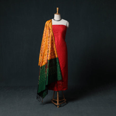 Pochampally Ikat Handwoven Pure Silk 2pc Unstitched Dress Material Kurta Set 27