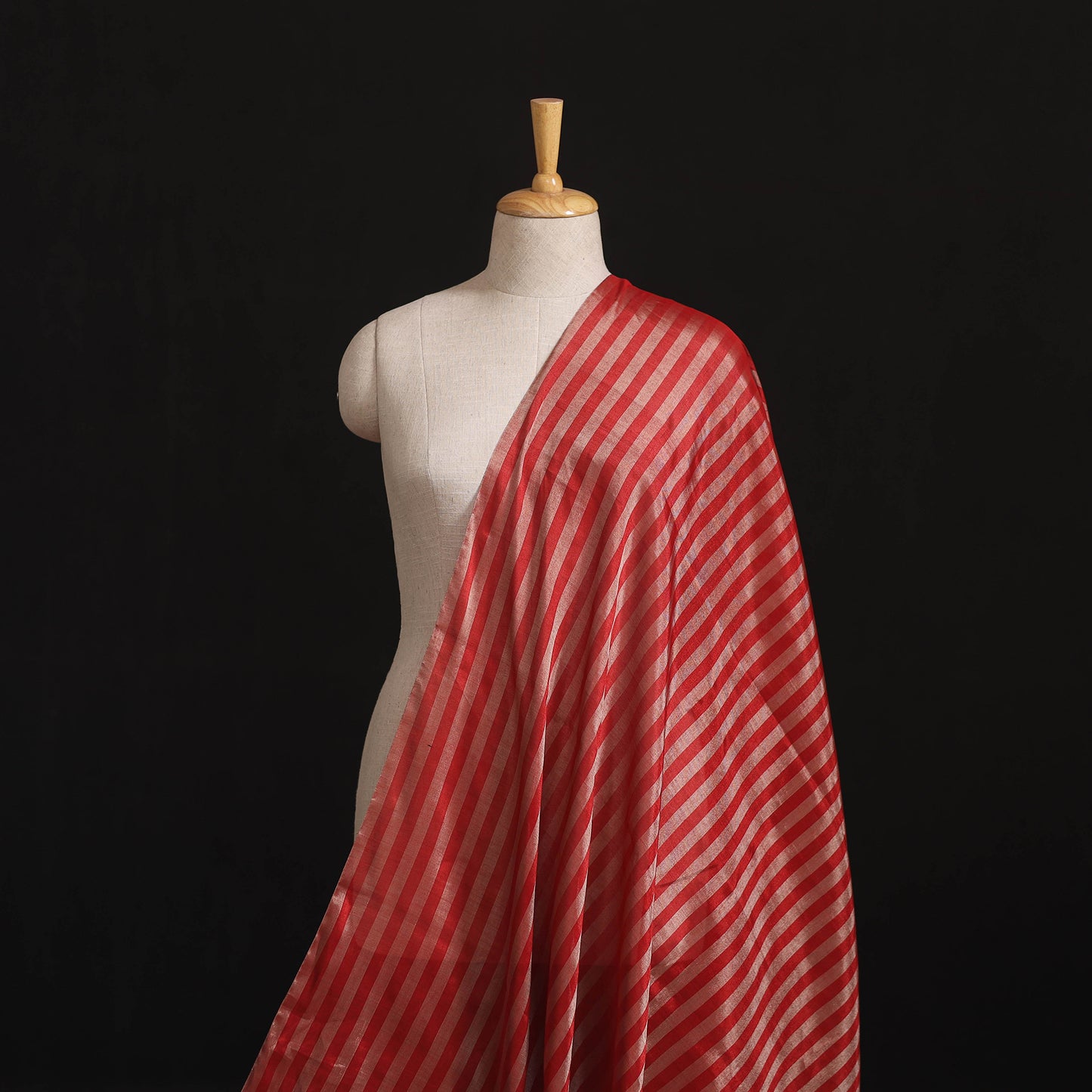 Handloom Full Tissue Silver Zari Stripes Chanderi Silk Fabric 27