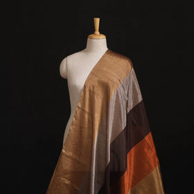 Handloom Full Tissue Silver Zari Stripes Chanderi Silk Fabric 28