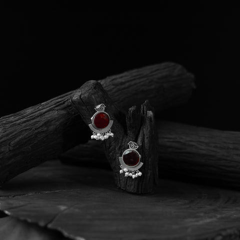 Red - saanjh bela sparrow oxidised earrings - handcrafted