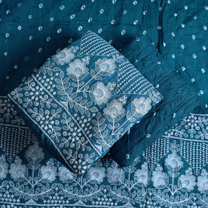 3pc Kutch Bandhani Tie-Dye Satin Cotton Suit Material Set 247