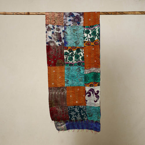 Multicolor - Reversible Patchwork Silk Bengal Kantha Stitch Stole 114