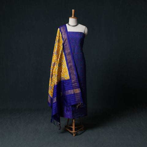 Pochampally Ikat Handwoven Pure Silk 2pc Unstitched Dress Material Kurta Set 28