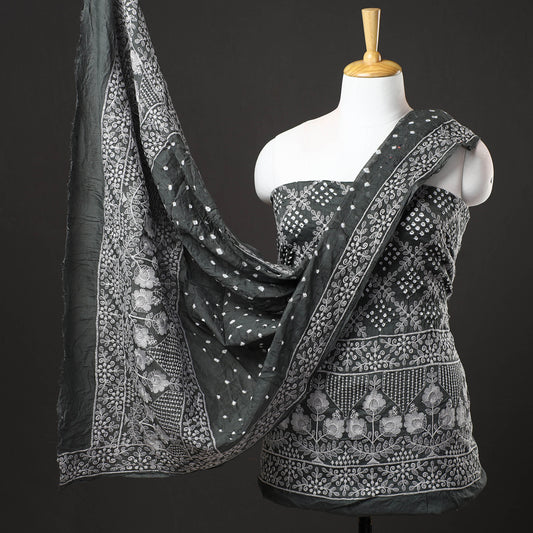 3pc Kutch Bandhani Tie-Dye Satin Cotton Suit Material Set 249