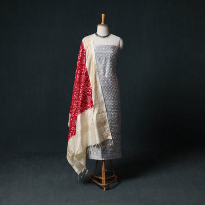 Pochampally Ikat Handwoven Pure Silk 2pc Unstitched Dress Material Kurta Set 29
