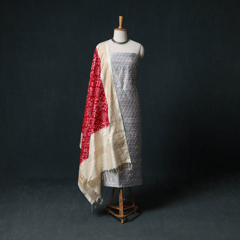Pochampally Ikat Handwoven Pure Silk 2pc Unstitched Dress Material Kurta Set 29