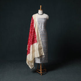 Pochampally Ikat Handwoven Pure Silk 2pc Unstitched Dress Material Kurta Set 29