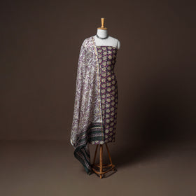 Chanderi Silk Sanganeri Hand Block Print Unstitched Dress Material: Kurta, Bottom with Dupatta 15