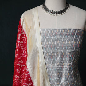 Pochampally Ikat Handwoven Pure Silk 2pc Unstitched Dress Material Kurta Set 29