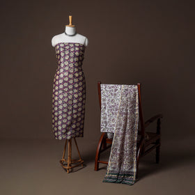 Chanderi Silk Sanganeri Hand Block Print Unstitched Dress Material: Kurta, Bottom with Dupatta 15