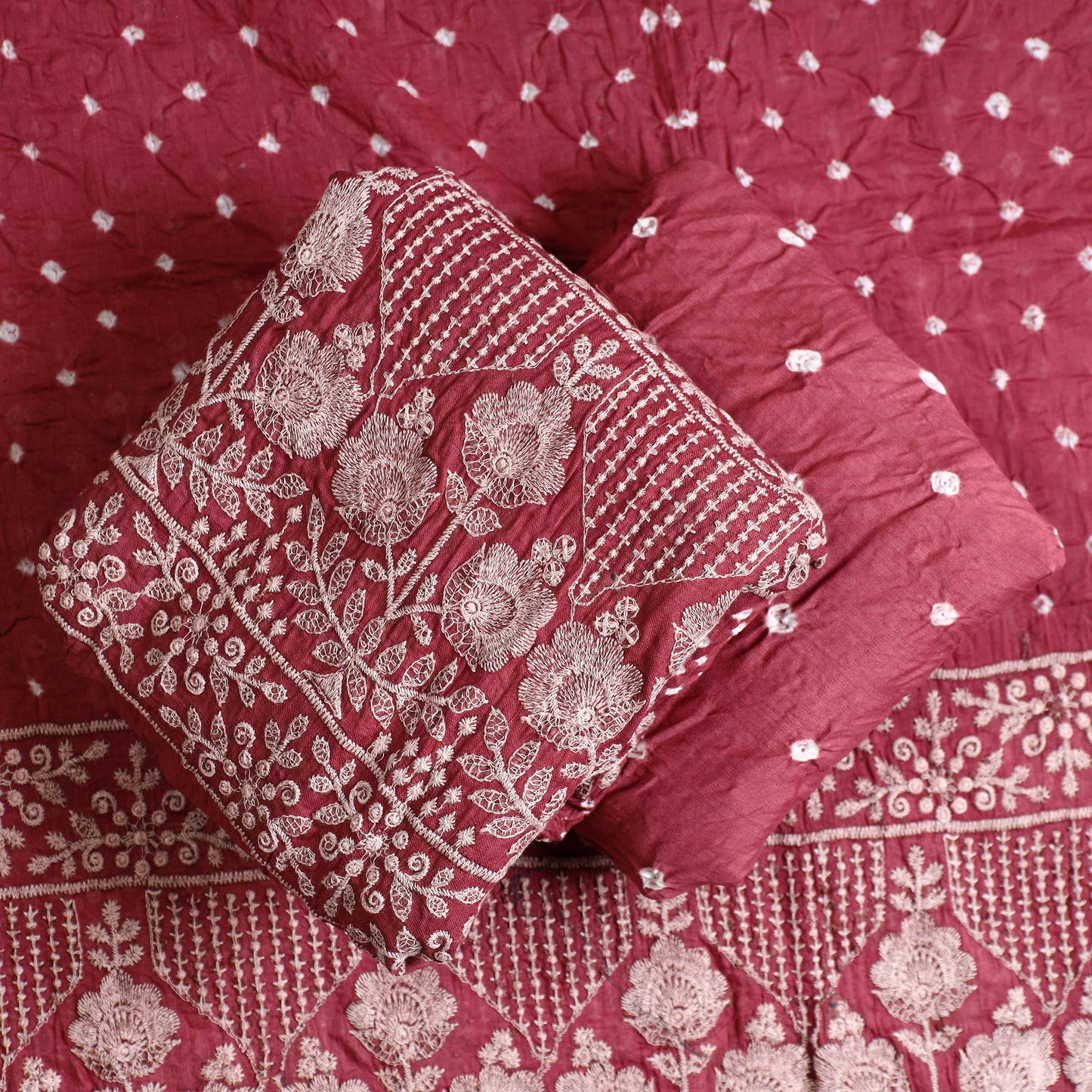 3pc Kutch Bandhani Tie-Dye Satin Cotton Suit Material Set 248
