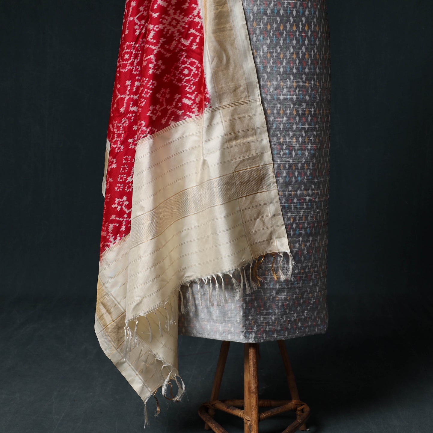 Pochampally Ikat Handwoven Pure Silk 2pc Unstitched Dress Material Kurta Set 29